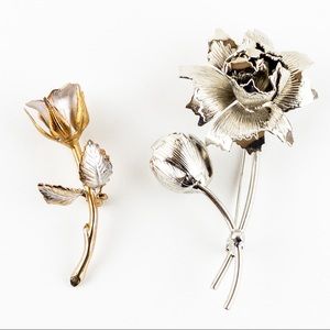 Floral Silver and Gold Brooch Set